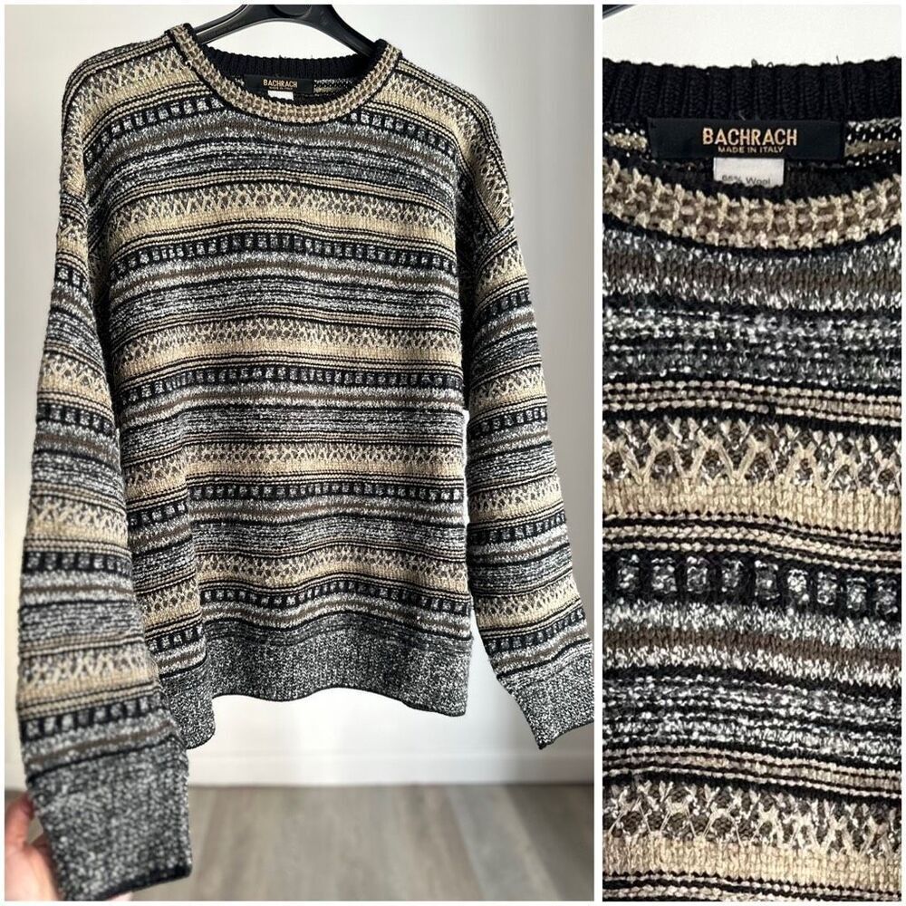 Bachrach Made in Italy Wool Alpaca Blend Striped Knit Sweater Size M